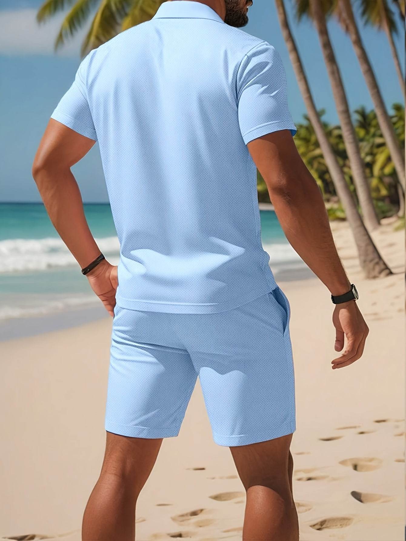 Summer Beach Style MILANO Shorts Set - Casual Polo and Print Design - Buy Center US