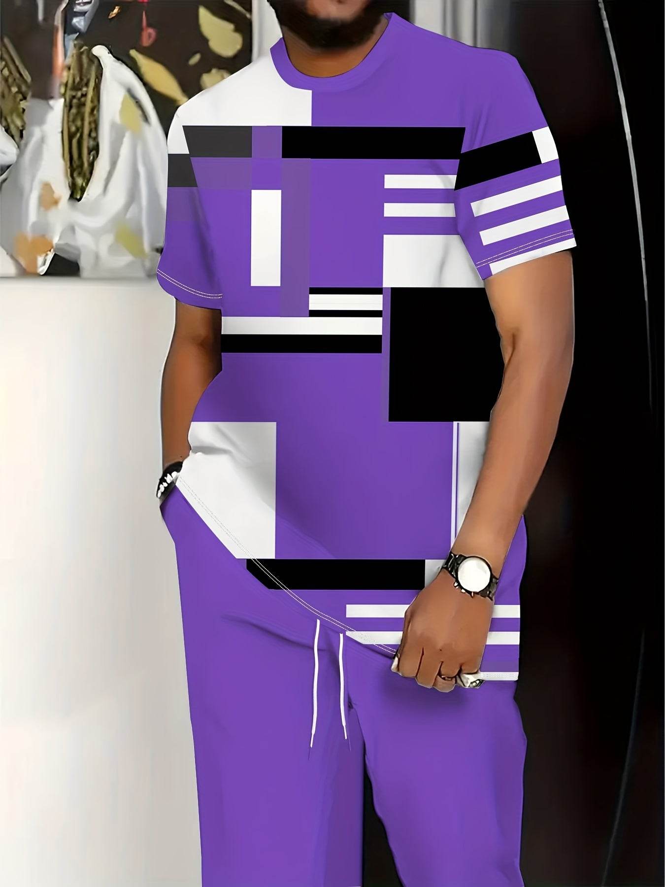 Men's Casual Two-Piece Suit - Short-Sleeved Trousers & Top Set - Buy Center US