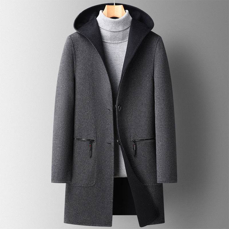 Buycenter Men's Wool Overcoat - Double-Sided, Hooded, Slim Fit for Winter - Buy Center US