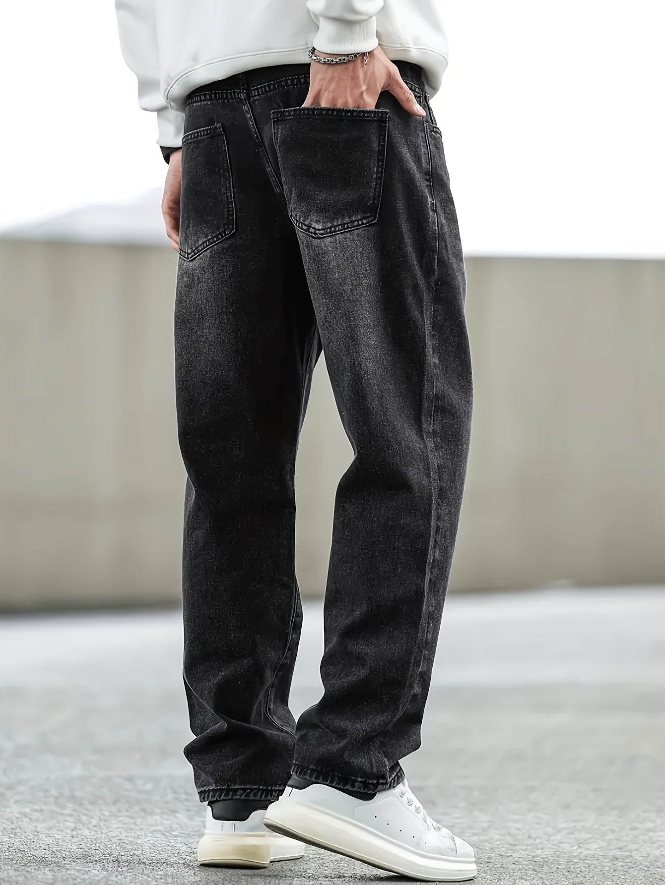 Classic Fit Cotton Blend Denim Jeans - Casual Street Style for Men - Buy Center US