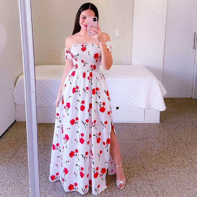 Off-Shoulder Printed Butterfly Dress - Rainbow Colors & Swing Style - Buy Center US