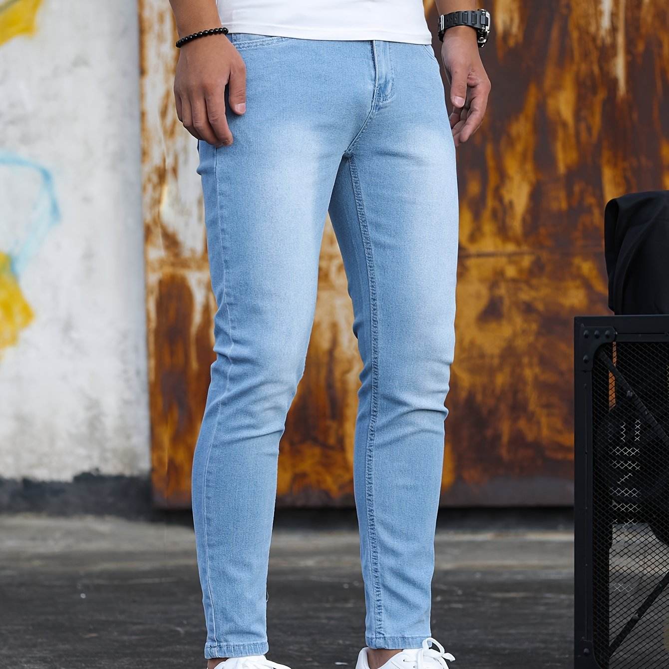 Men's Casual Skinny Jeans - Medium Stretch Denim Pants for All Seasons - Buy Center US