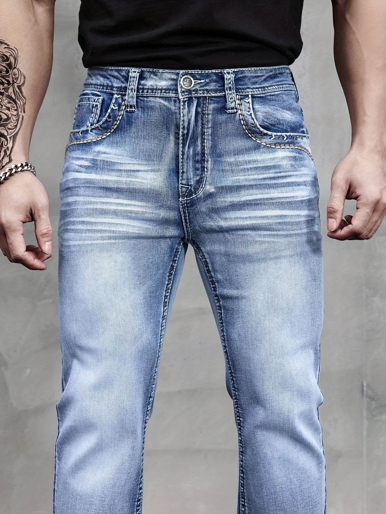 ESDVQ Men's Slim-Fit Vintage Bell-Bottom Jeans - Embroidered Curved Style - Buy Center US
