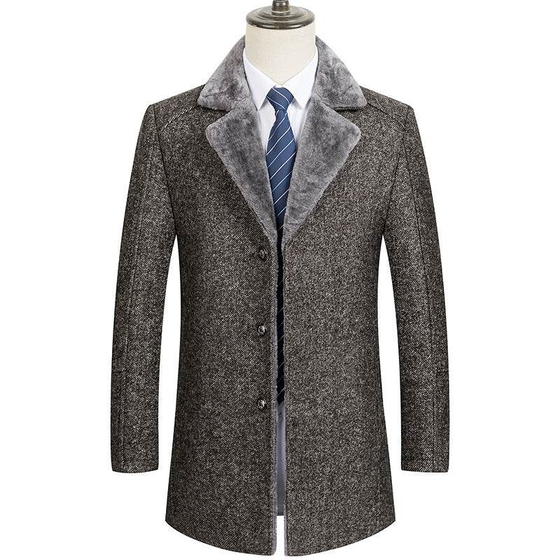 Buycenter Woolen Coat for Men - Autumn Winter Lapel Style in Gray/Brown - Buy Center US