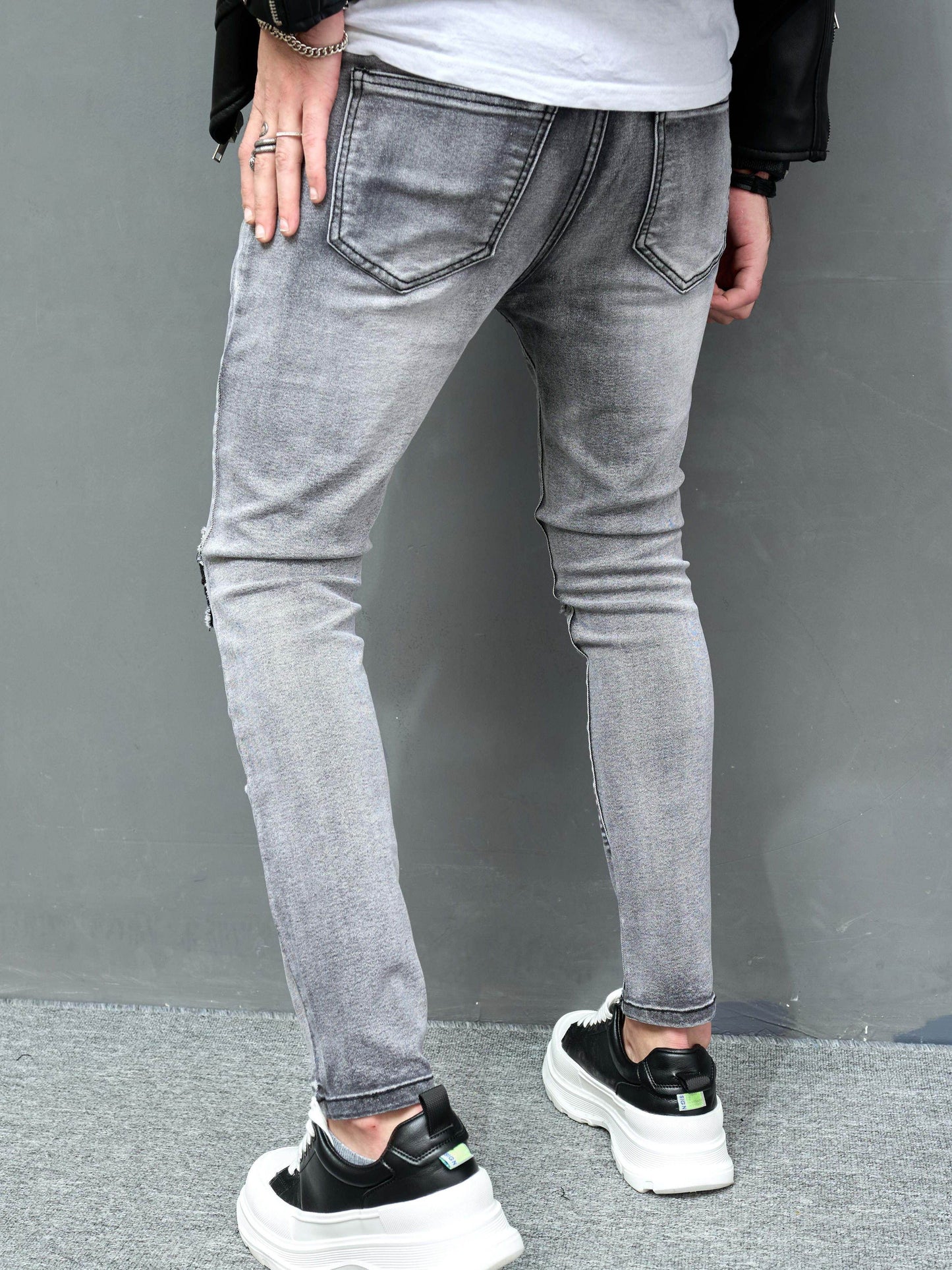 2023 Retro Distressed Knee Ripped Jeans - Light Blue Cotton Slim Fit - Buy Center US