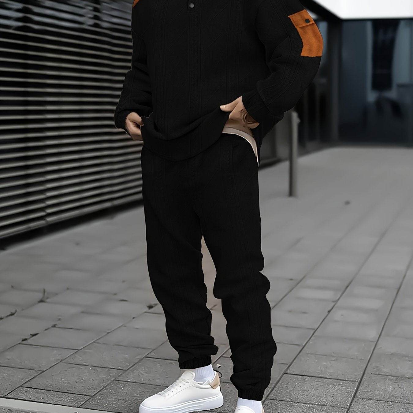 Men's Casual Sports Suit - Color Block Design, Comfortable & Breathable Fabric - Buy Center US