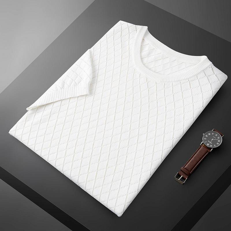 Men's Half Neck Cotton T-shirt - Stylish Plaid Short Sleeve Top - Buy Center US