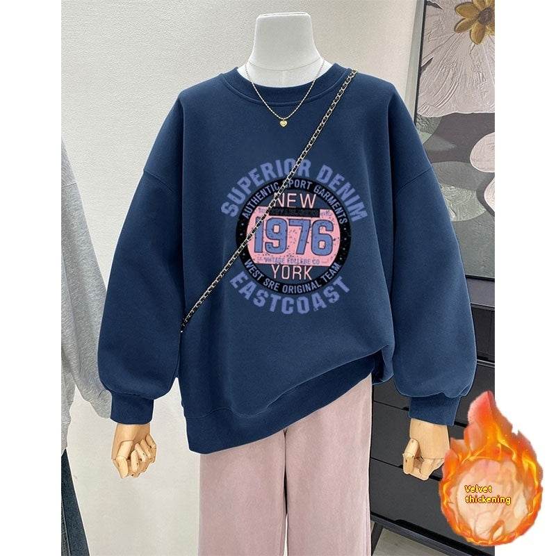 Retro Loose Round Neck Hoodie for Women - Cartoon Print, Long Sleeve - Buy Center US
