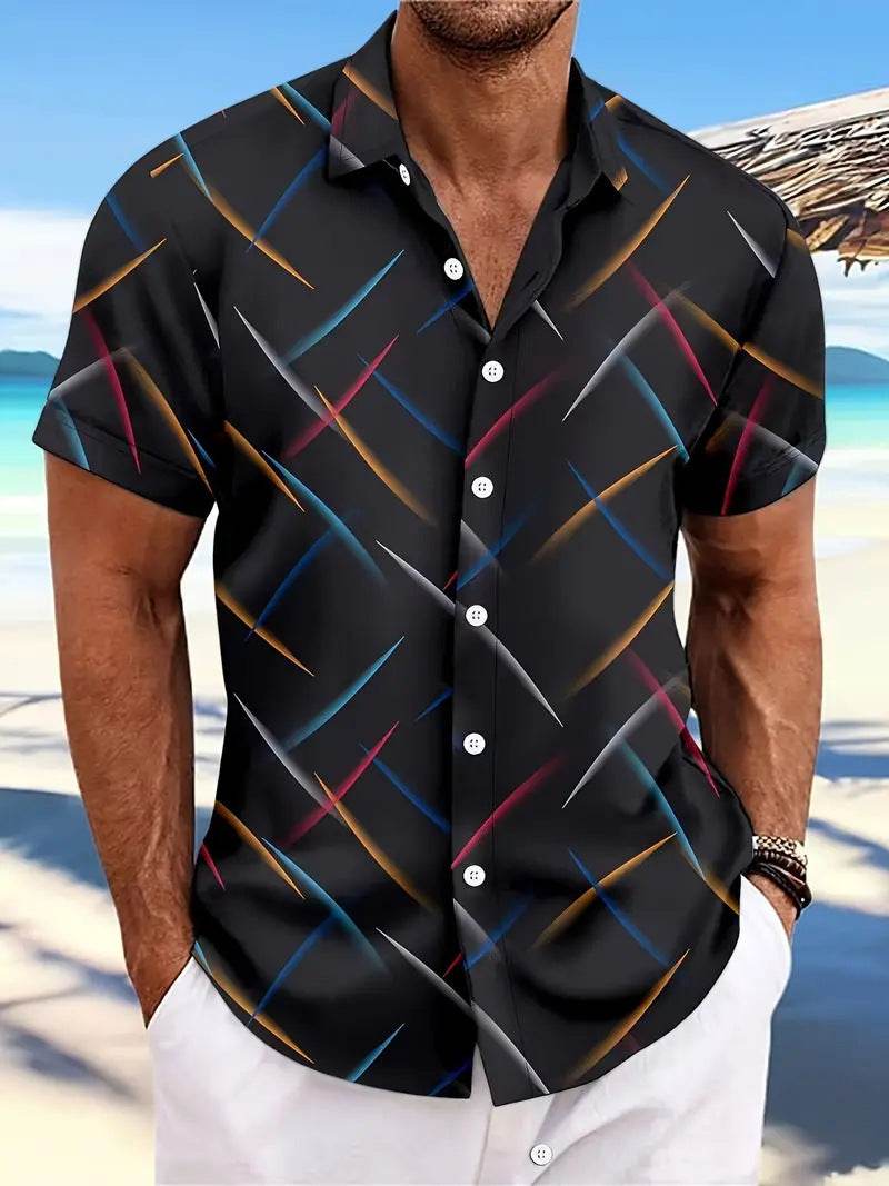 Men's Striped Casual Beach Shirt - Short Sleeve Button Design - Buy Center US