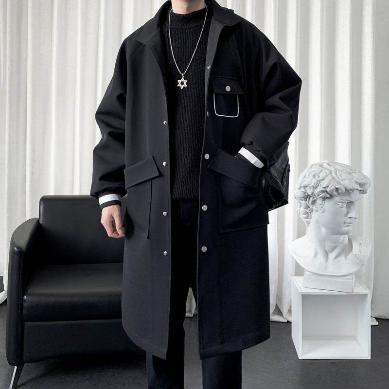 Buycenter Men's Mid-Length Overknee Overcoat - Stylish Creamy-White & Black - Buy Center US
