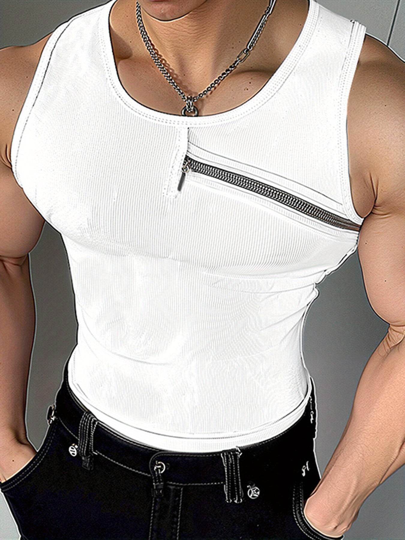 Men's Stylish Purple Ribbed Knit Tank Top - Slim Fit, Casual Zipper Vest - Buy Center US