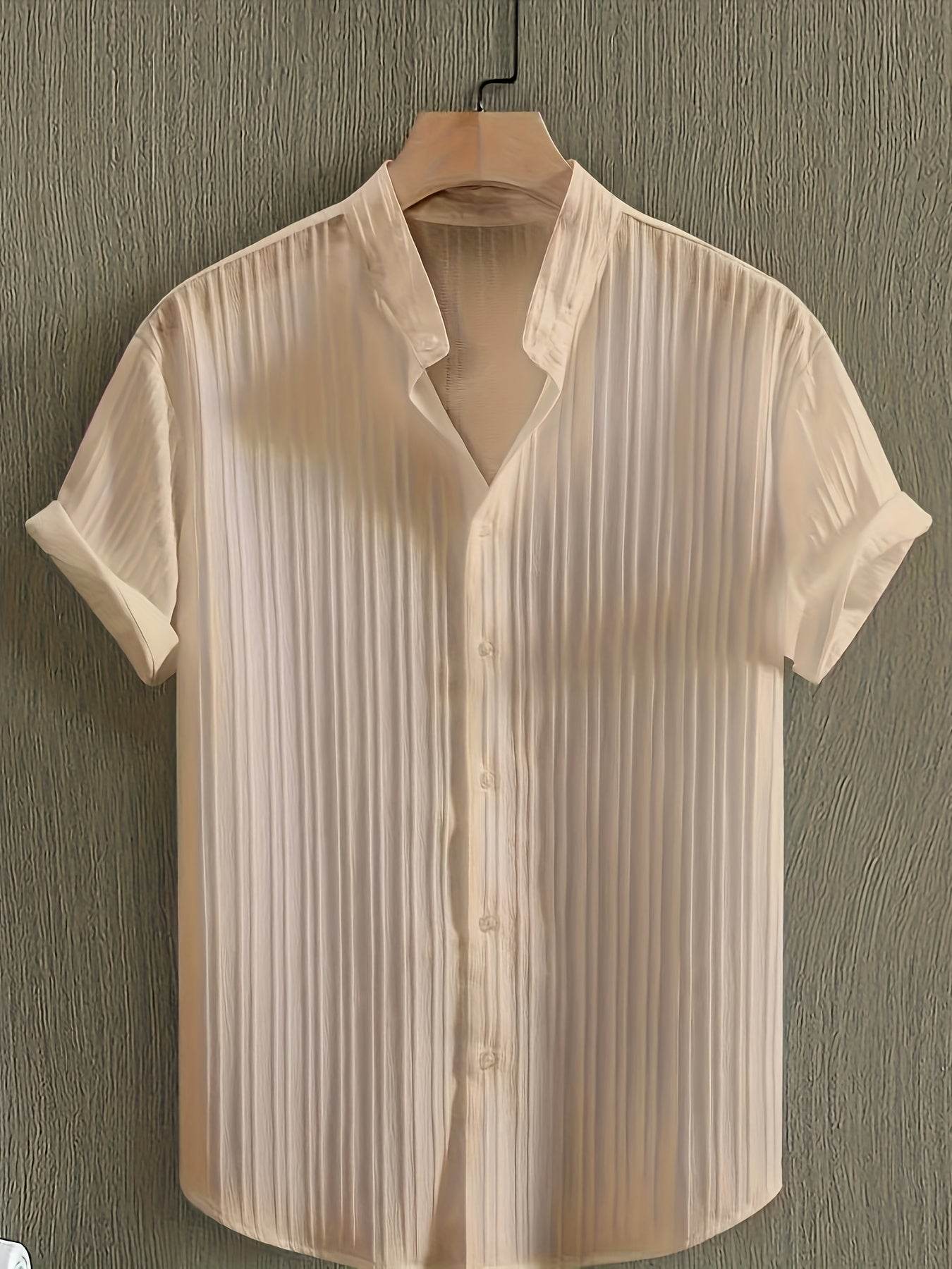 Men's Casual Striped Short Sleeve Shirt - Mandarin Collar Summer Top - Buy Center US
