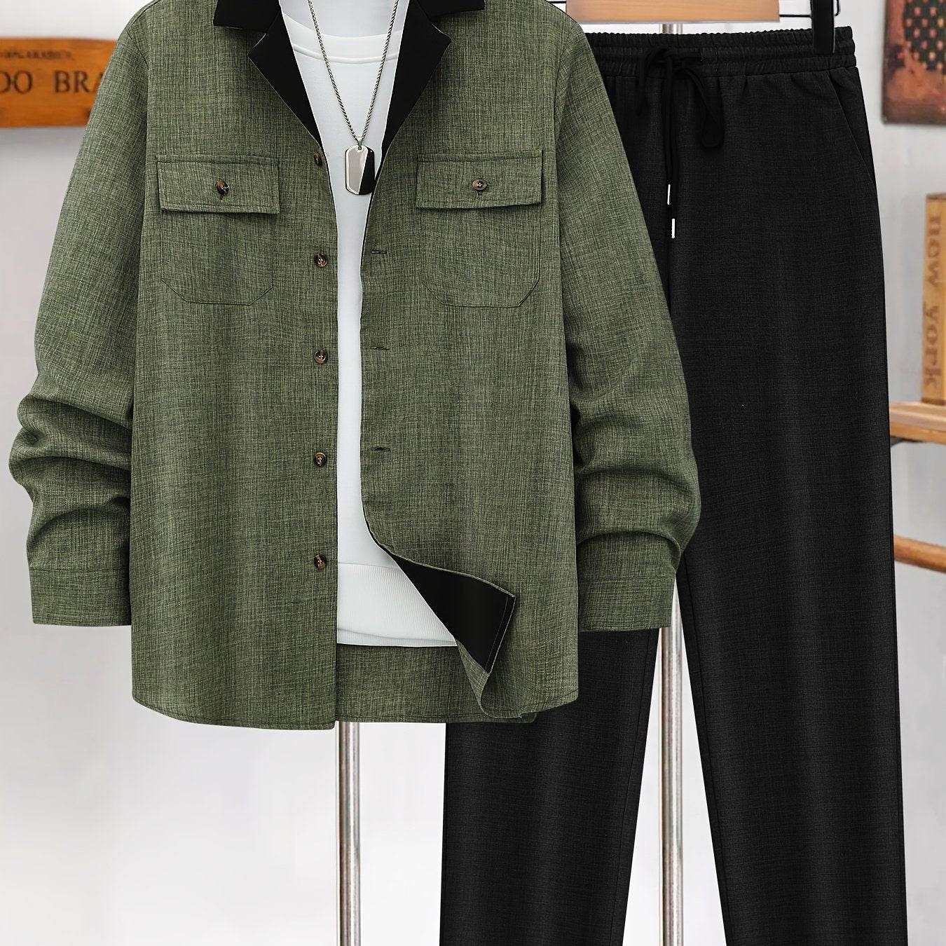Casual Men's Fashion Suit Set - Lightweight Long Sleeve Trousers, Polyester - Buy Center US