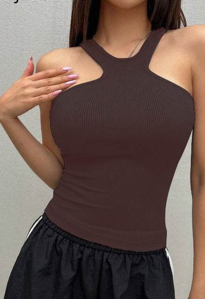 Women's Solid Color Halter Top - Backless Crop Style, Casual Fit - Buy Center US