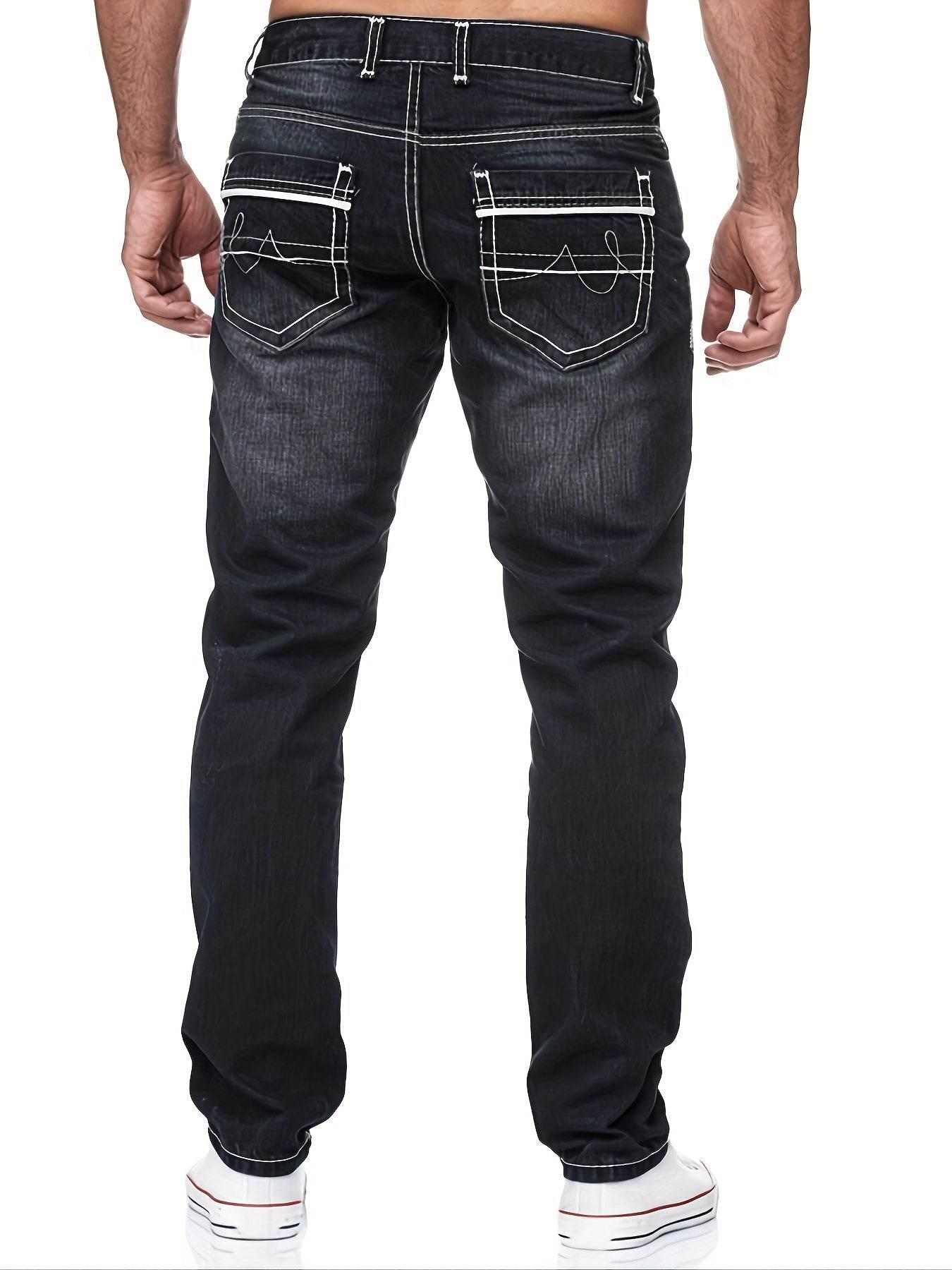Men's Slim-Fit Stretch Denim Jeans - Embroidered Pocket in Dark Blue - Buy Center US