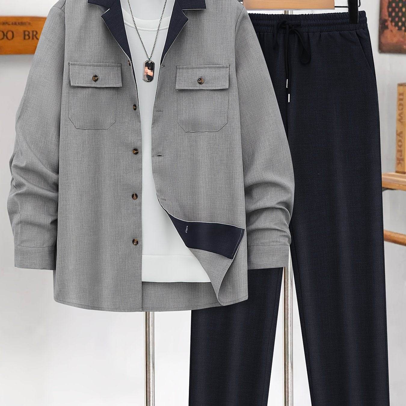 Casual Men's Fashion Suit Set - Lightweight Long Sleeve Trousers, Polyester - Buy Center US