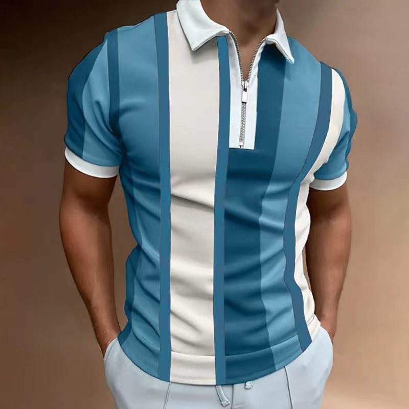 Men's Striped Short-Sleeved Polo Shirt - Slim Fit, Casual Cotton Blend - Buy Center US