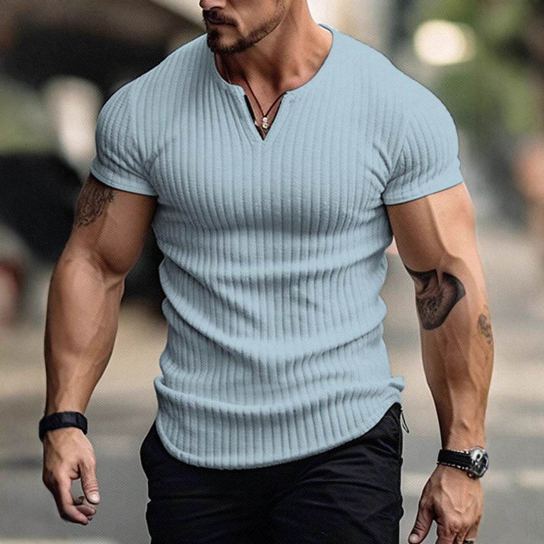 Sports Slim-Fitting Men's Short Sleeve Shirt - Stylish Stripes in Multiple Colors - Buy Center US
