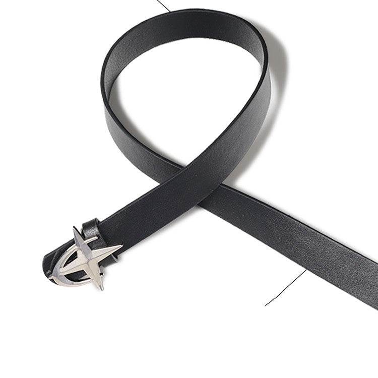 Cross Star Buckle Women's Belt - Dark Night Black PU Leather Style - Buy Center US