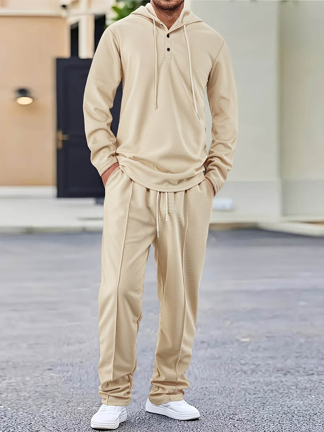 Casual Men's 2-Piece Set - Hooded Sweatshirt & Drawstring Pants - Buy Center US