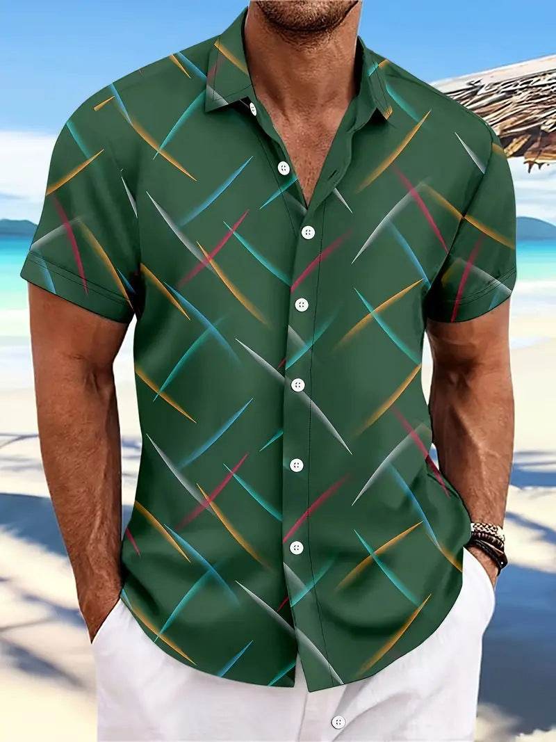 Men's Striped Casual Beach Shirt - Short Sleeve Button Design - Buy Center US
