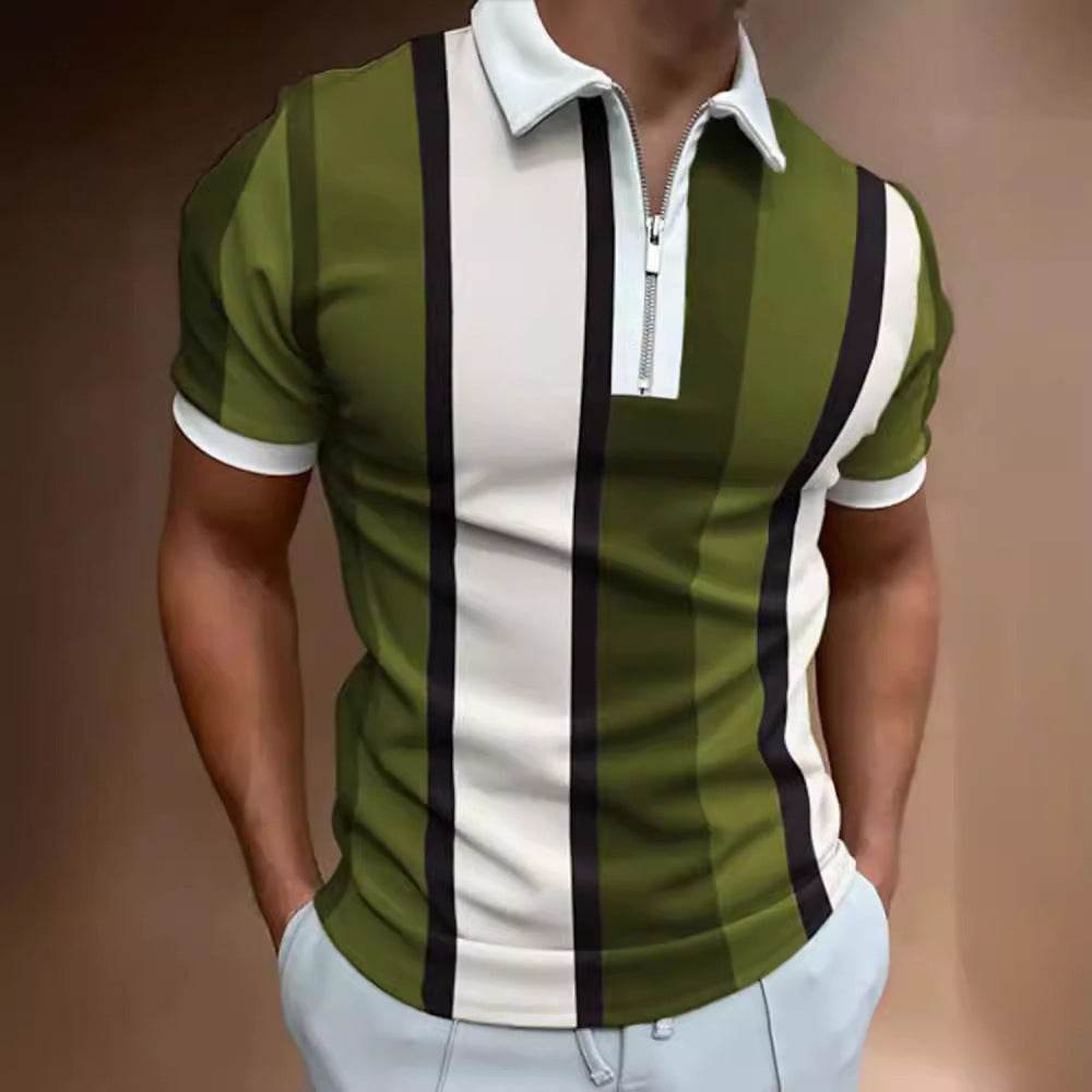Men's Striped Short-Sleeved Polo Shirt - Slim Fit, Casual Cotton Blend - Buy Center US