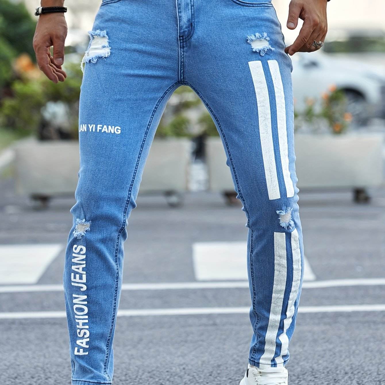 Men's Slim Fit Stretchy Denim Jeans - Casual Side Stripes Design - Buy Center US