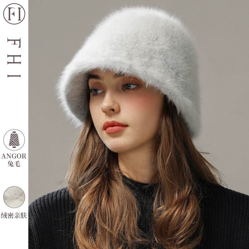 Big Head Circumference Real Rabbit Plush Hat - Milky White & Khaki - Buy Center US