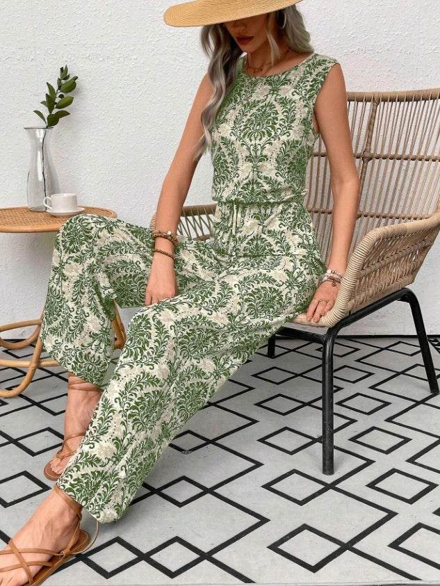 Bohemian Printed Waist Cinching Casual Pants Set - Sizes S to 3XL - Buy Center US