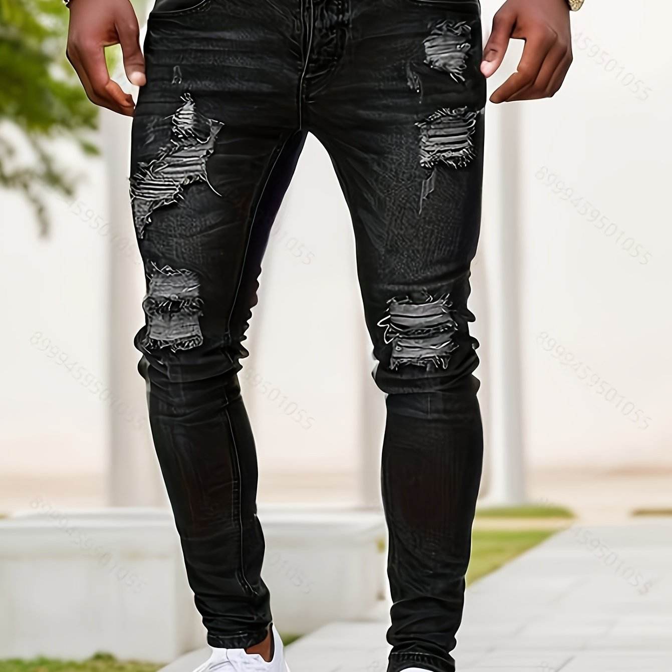 Men's Slim Fit Ripped Jeans - Distressed Medium Stretch Street Style - Buy Center US