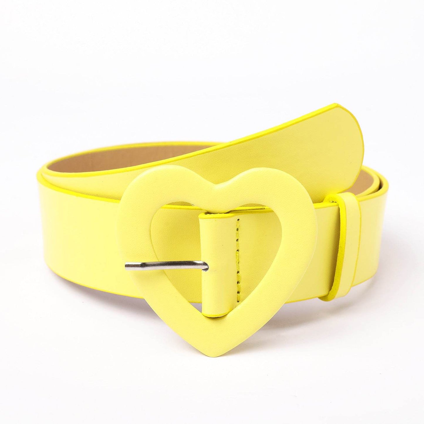 Wide Belt with Heart-shaped Buckle - Rose Red PU Leather Design - Buy Center US