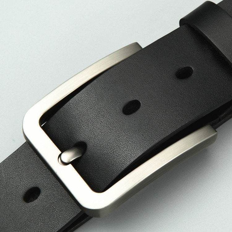Buycenter Men's Cowhide Leather Belt - Single-Layer with Alloy Buckle - Buy Center US