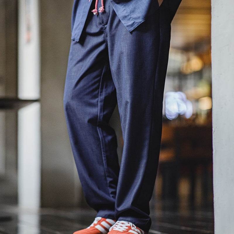 Men's Retro Loose Straight Pants - Casual Indigo Blue Trousers - Buy Center US