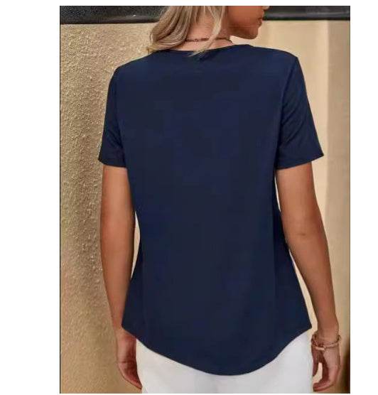 Women's Striped Casual T-Shirt - Color Matching, Short Sleeve Crew Neck - Buy Center US