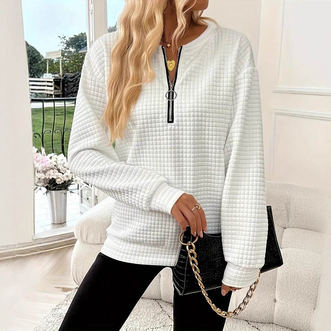 Solid Color Leisure Pullover Zipper Sweater - Half Sleeve, Loose Fit - Buy Center US