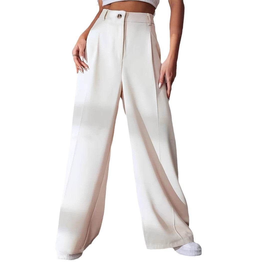 Women's Casual Straight Pants - High Waist Solid Color Trousers - Buy Center US