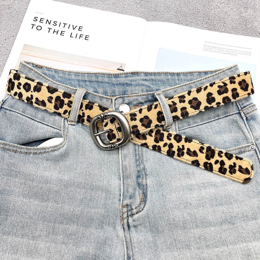 Leopard Print and Zebra Print Belt - Thick Round/Square Buckle Style - Buy Center US