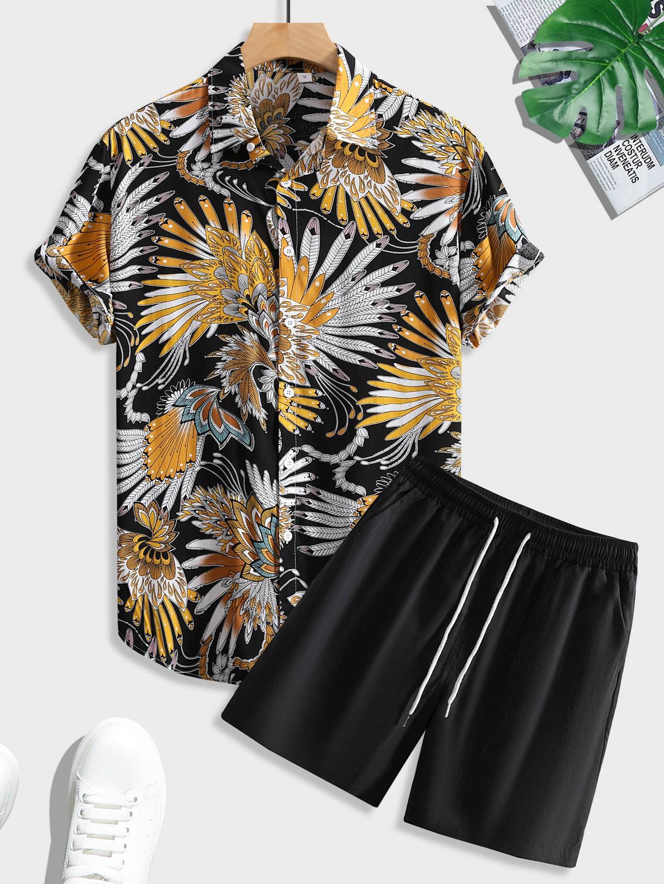 Buycenter Men's Casual Printed Short Sleeve Shirt & Pants Outfit Set - Buy Center US