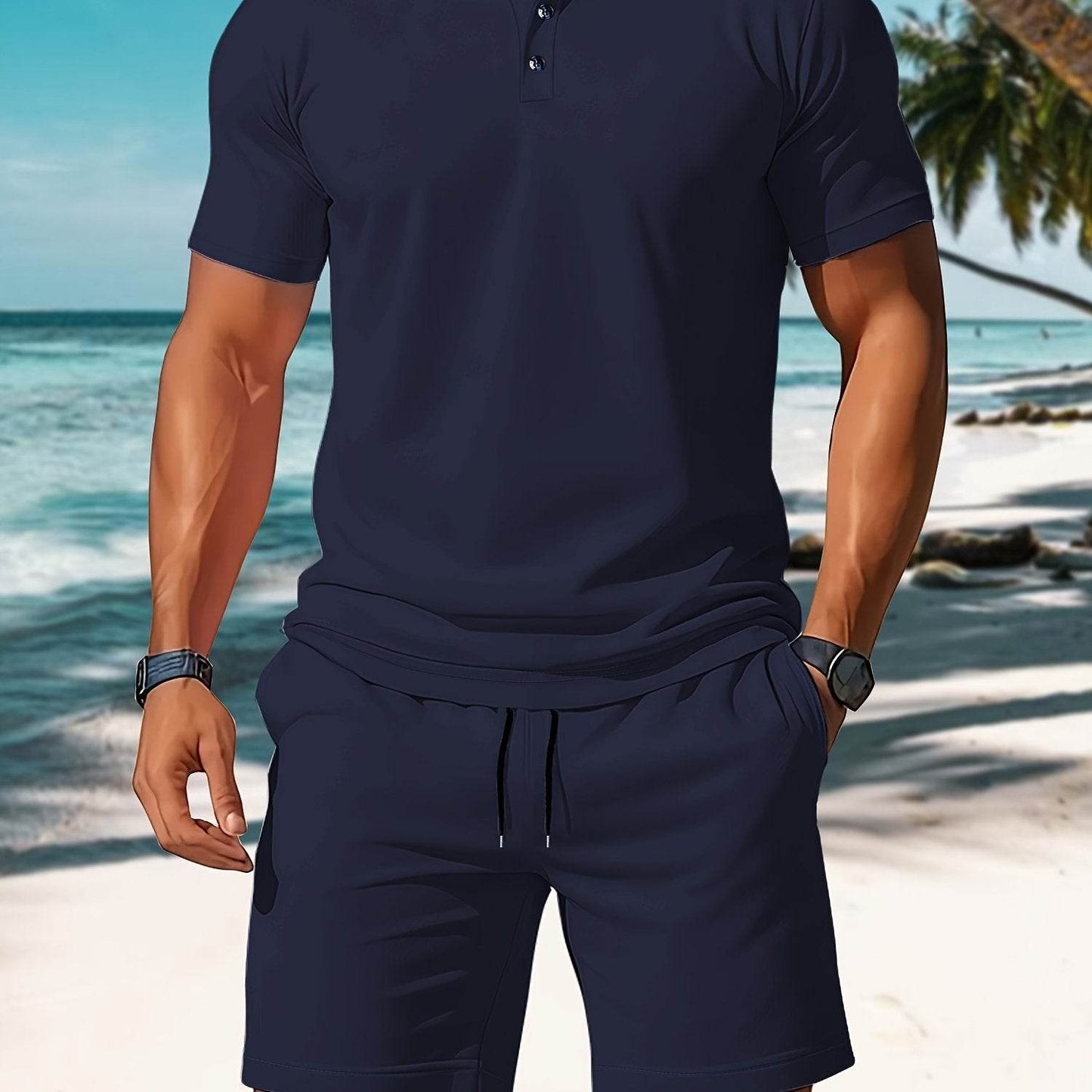 Men's Summer Black Polo & Shorts Set - Casual Golf Style, Loose Fit - Buy Center US