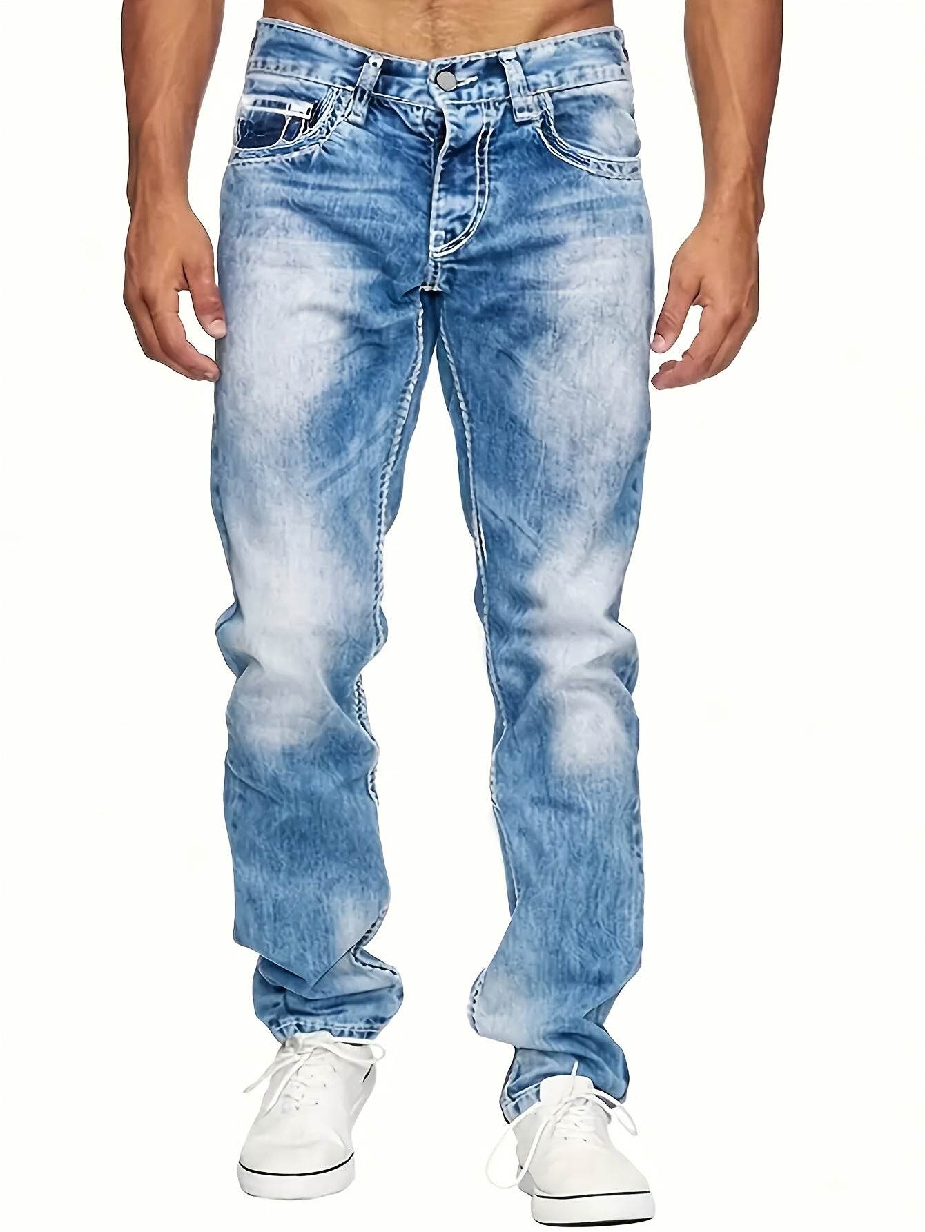 Men’s All-Season Solid Color Washed Denim Jeans - Slight Stretch Fit - Buy Center US