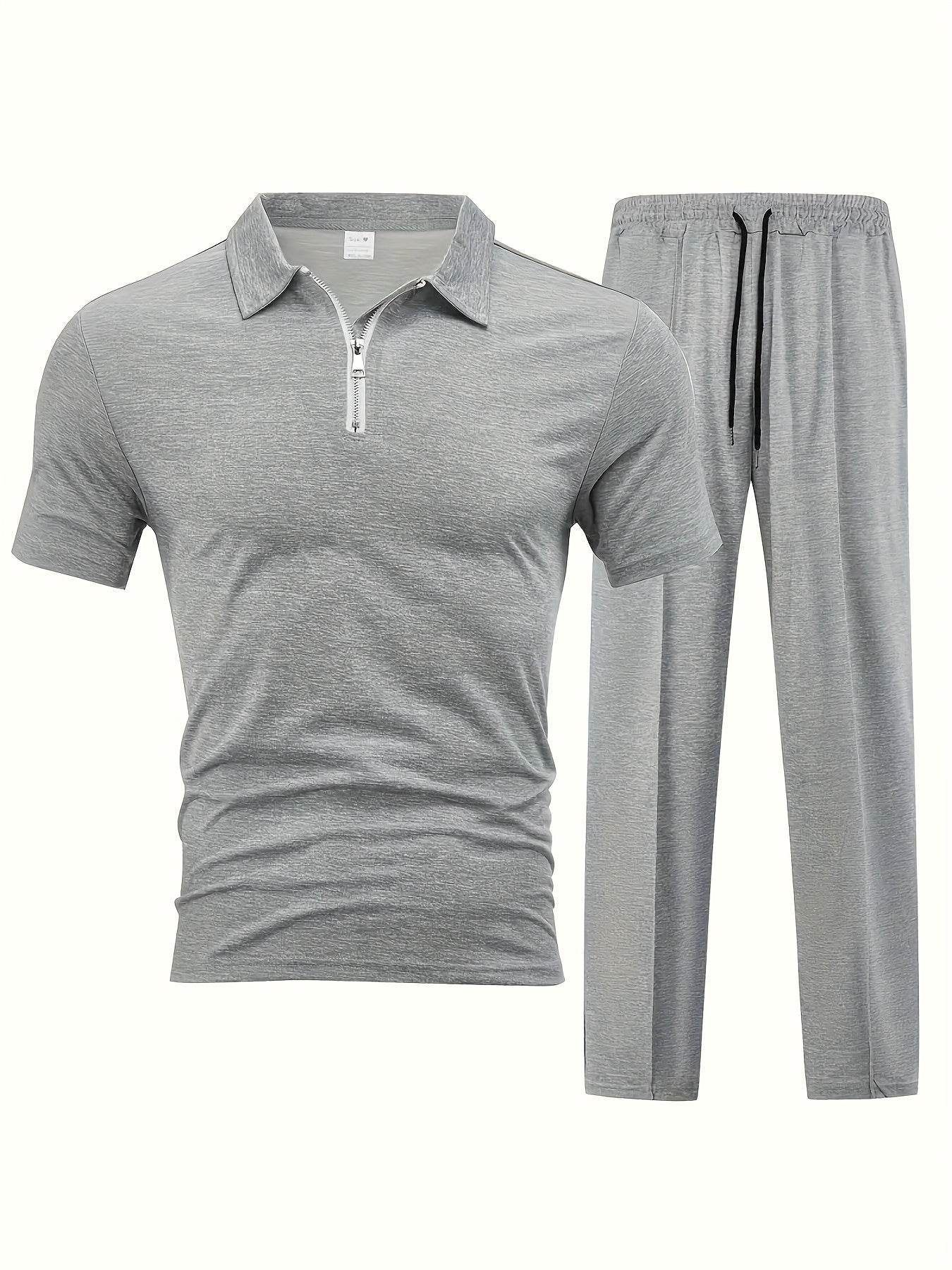 Men's Casual Outdoor Zip Short Sleeve & Pants Set - 5 Color Options - Buy Center US