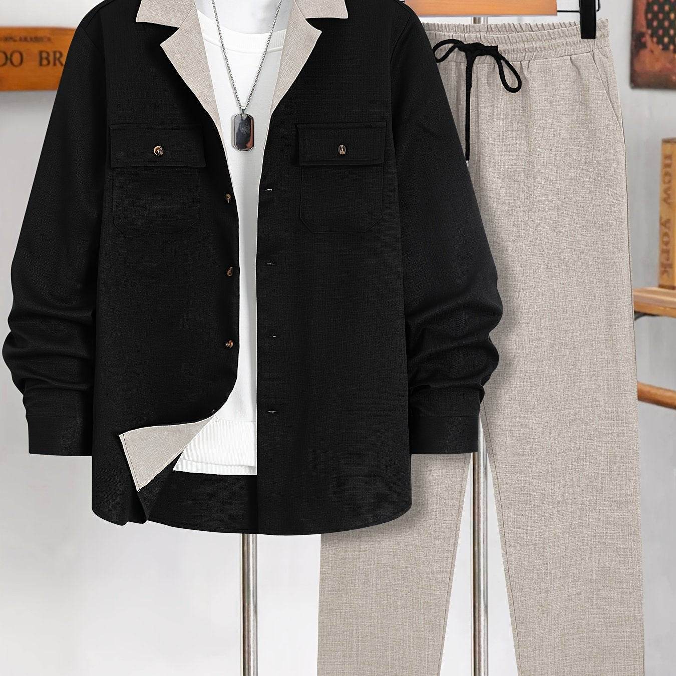 Casual Men's Fashion Suit Set - Lightweight Long Sleeve Trousers, Polyester - Buy Center US