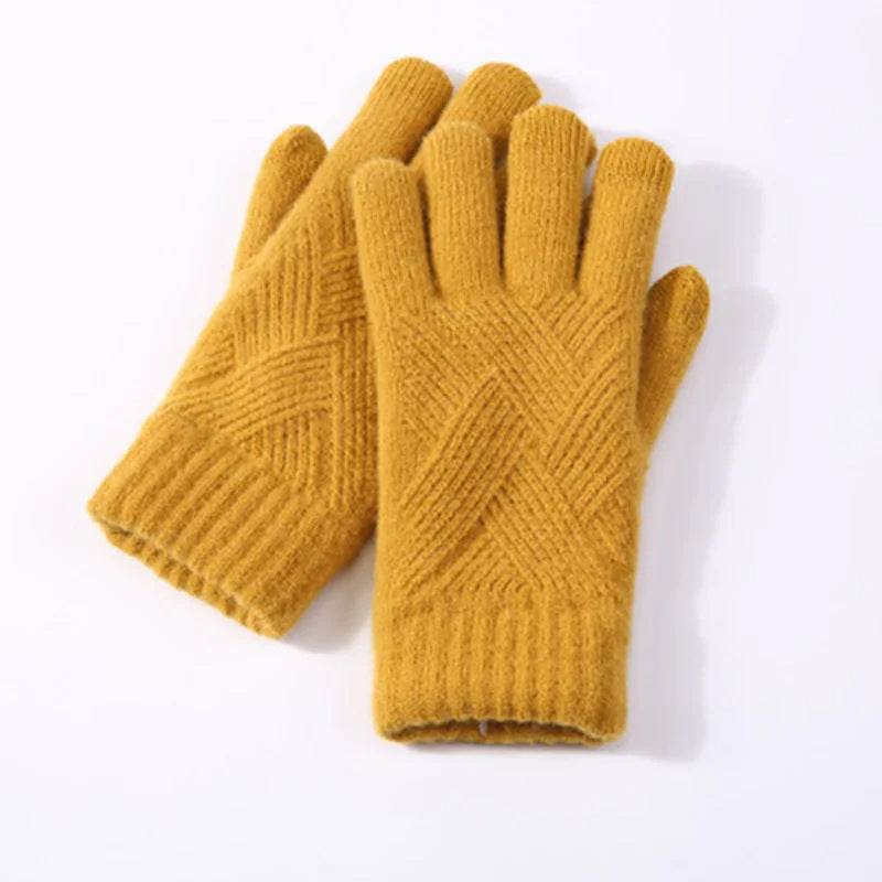 Autumn Winter Fleece-Lined Knitting Gloves - Thickened, Cozy Warmth - Buy Center US