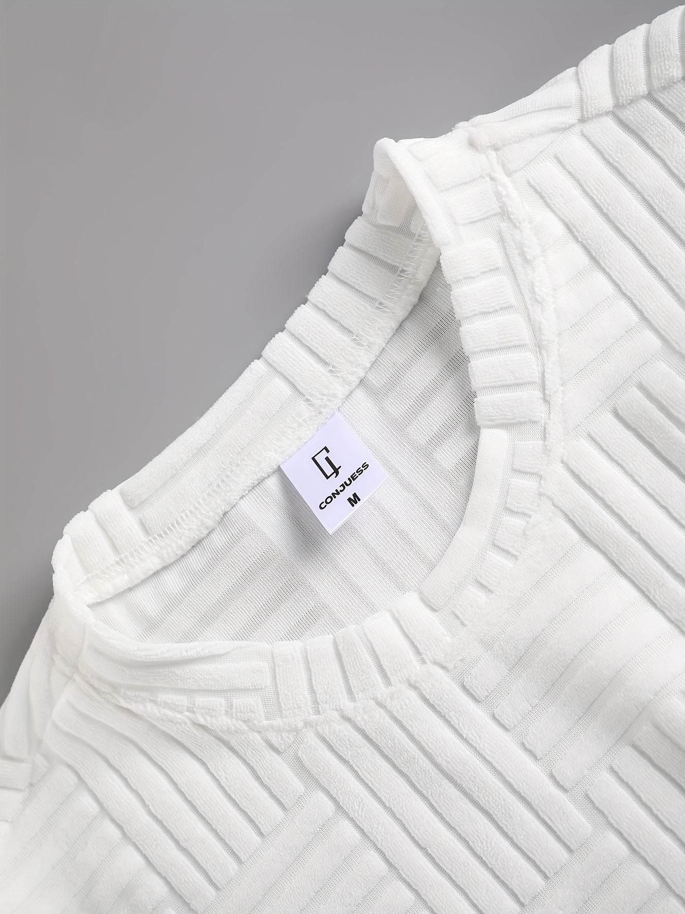Men's Summer Casual Outfit - Striped Crew Neck T-Shirt & Drawstring Shorts - Buy Center US