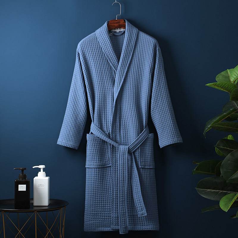 Buycenter Pure Cotton Bathrobe - Long Waffle Nightgown for Couples - Buy Center US