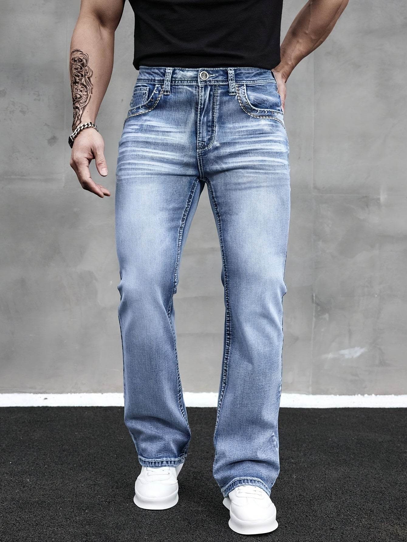 ESDVQ Men's Slim-Fit Vintage Bell-Bottom Jeans - Embroidered Curved Style - Buy Center US