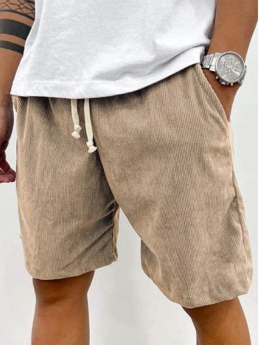 Buycenter Men's Casual Corduroy Shorts - Mid Waist, Straight Fit - Buy Center US