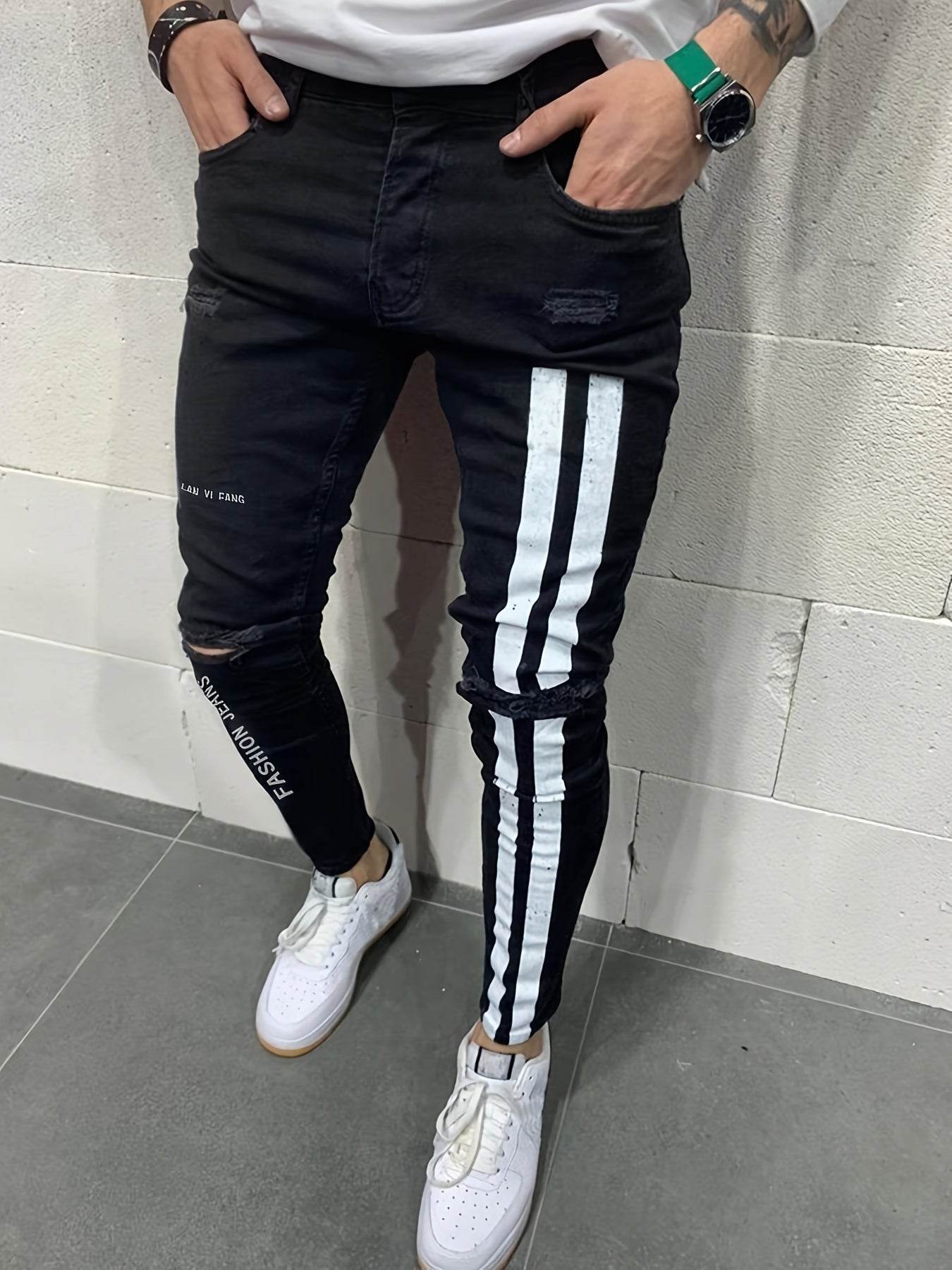 Men's Slim Fit Stretchy Denim Jeans - Casual Side Stripes Design - Buy Center US