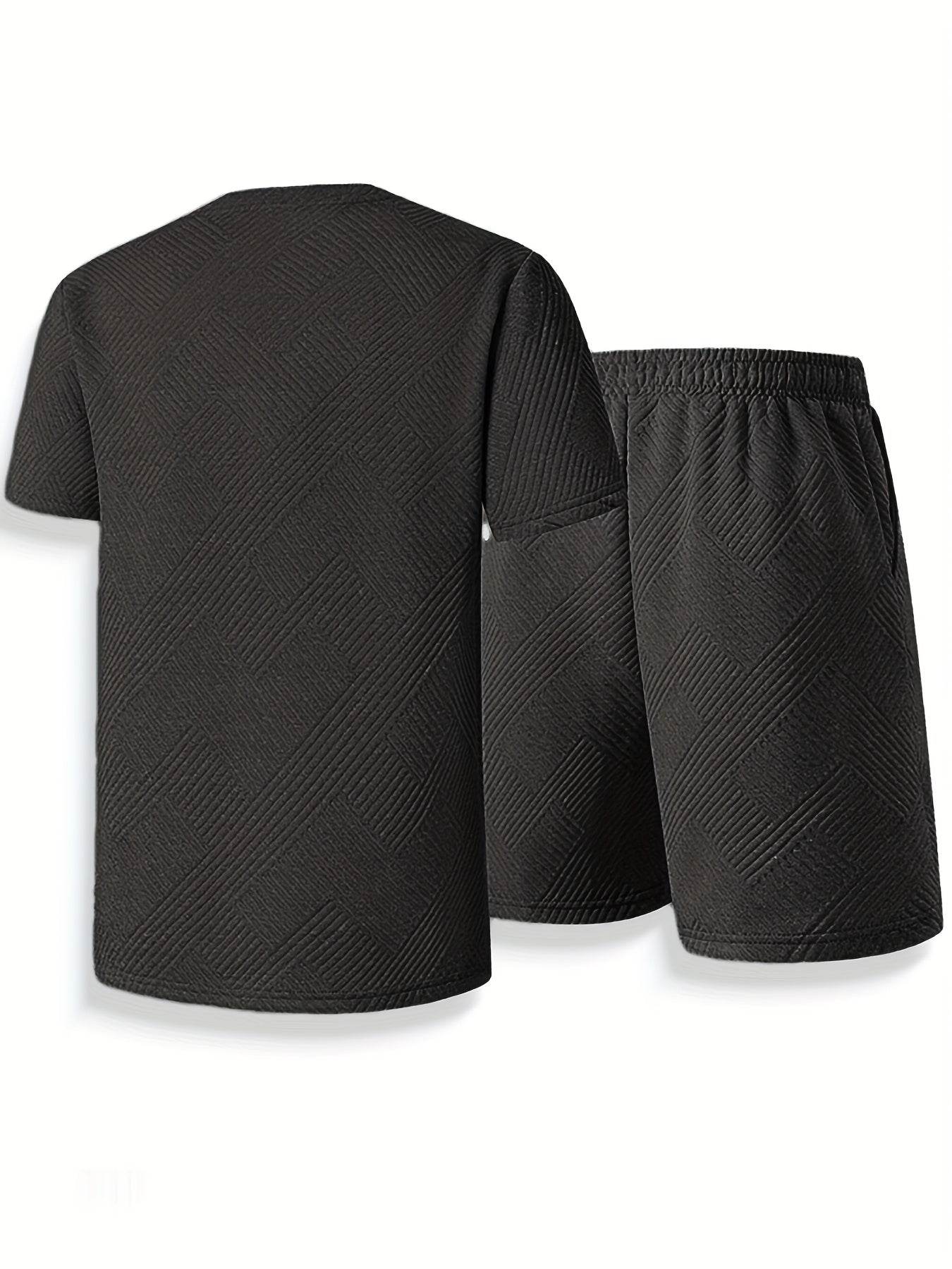 Trendy Summer Loose Men's Casual T-Shirt Set - Round Neck, Solid Color - Buy Center US
