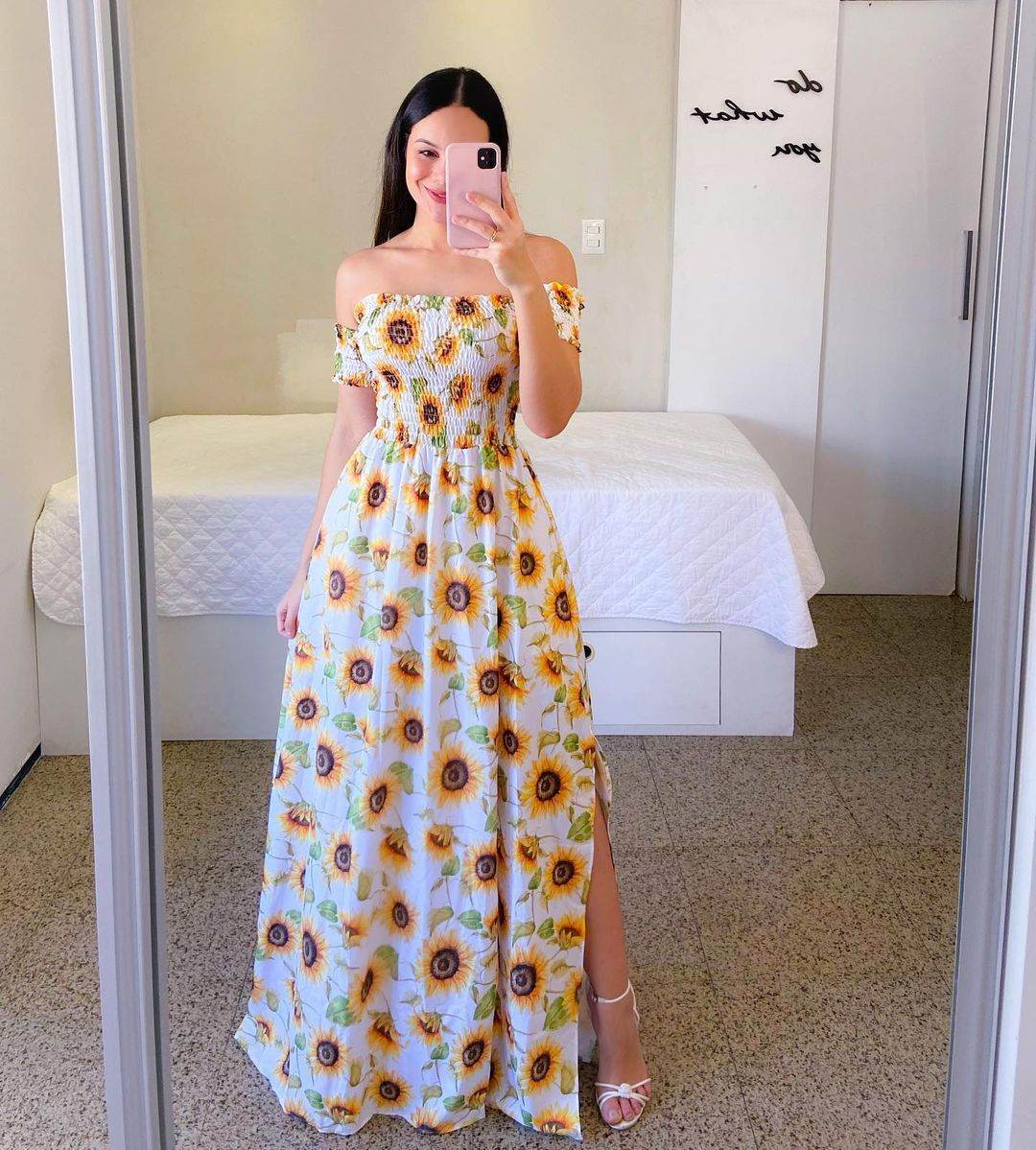 Off-Shoulder Printed Butterfly Dress - Rainbow Colors & Swing Style - Buy Center US